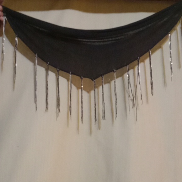 Handmade Hip Scarf ! BLACK&silver - for Dance-has  chain tassels  hip Wrap - Picture 3 of 4